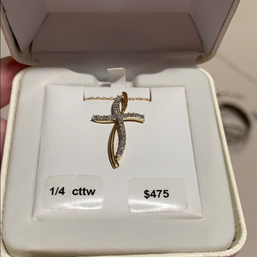 Diamond and gold cross necklace